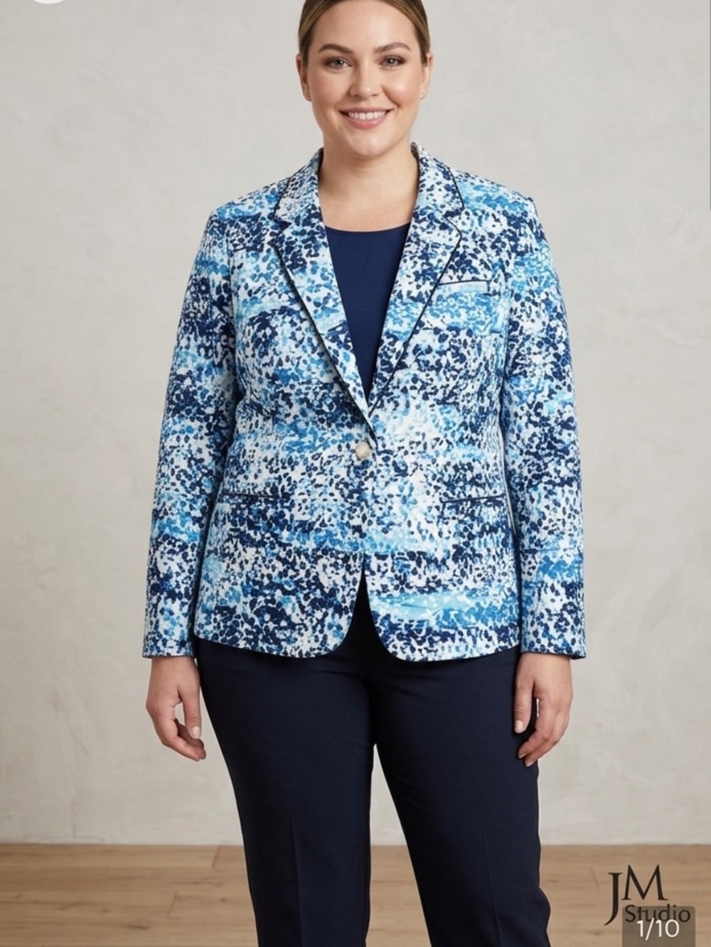 JM Studio by John Meyer Blue & White Abstract Print Blazer